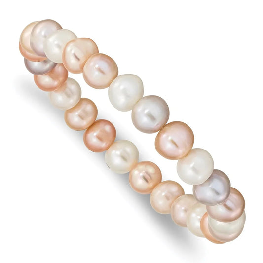 8-9mm FWC Pearl White/Pink/Purple Stretch Bracelet QQH5465