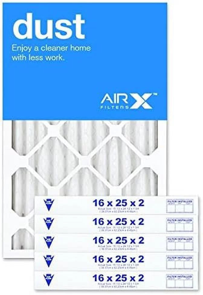 16X25x2 Air Filter MERV 8 Pleated HV Furne Air Filter, Dust 6-Pk, Made In The