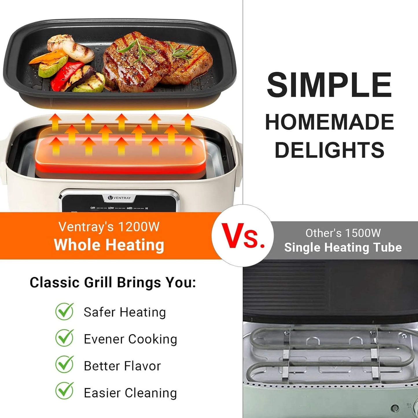 YANPO Classic Indoor Grill Set, Versatile Electric Grill Griddle Skillets Set with 5 Removable Nonstick Plates, Lid Grilling, HotPot, BBQ, Dessert, Stir Fry, Paella Pasta Pot, Mushroom White