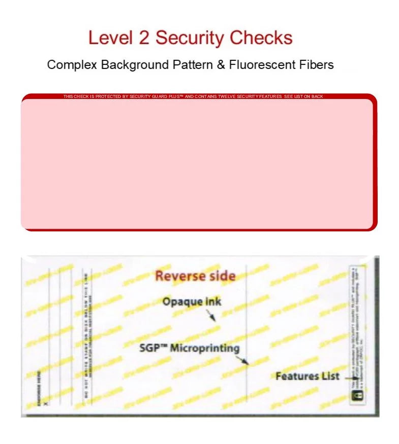 Zapco High-Security Check Paper, Red w Complex Background Pattern, 8-1/2" x 11", Microperfed with 3-Up Checks, 12 Security Features - PACK OF 100 SHEETS