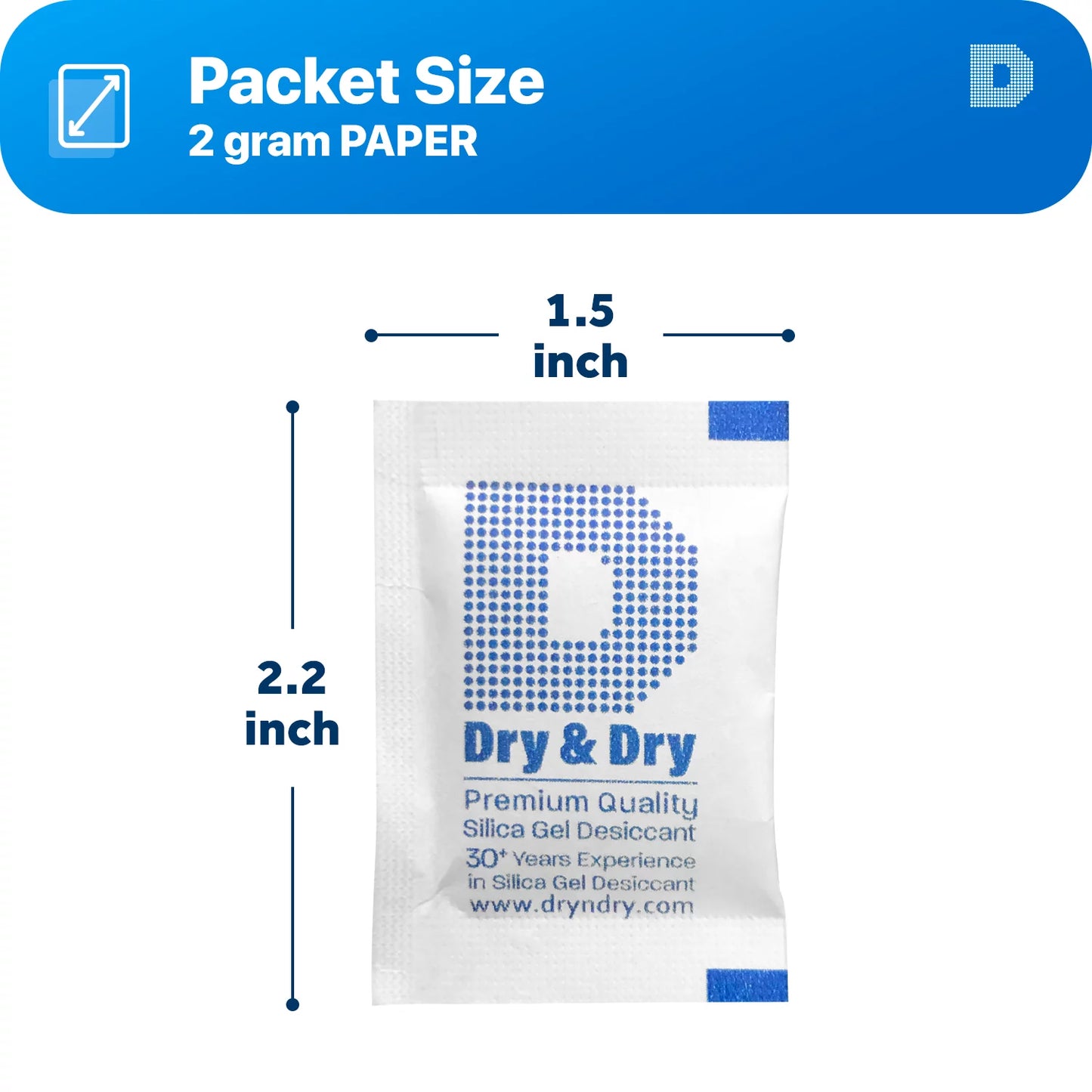 2 Gram [600 Packs] "Dry & Dry" Premium Silica Gel Packets Desiccant Dehumidifiers - Rechargeable Paper (FDA Compliant)