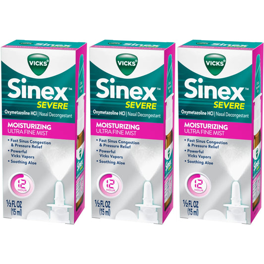 3 Pack Vicks Sinex Severe Moisturizing Aloe Ultra Fine Mist, 0.5 Ounces Each