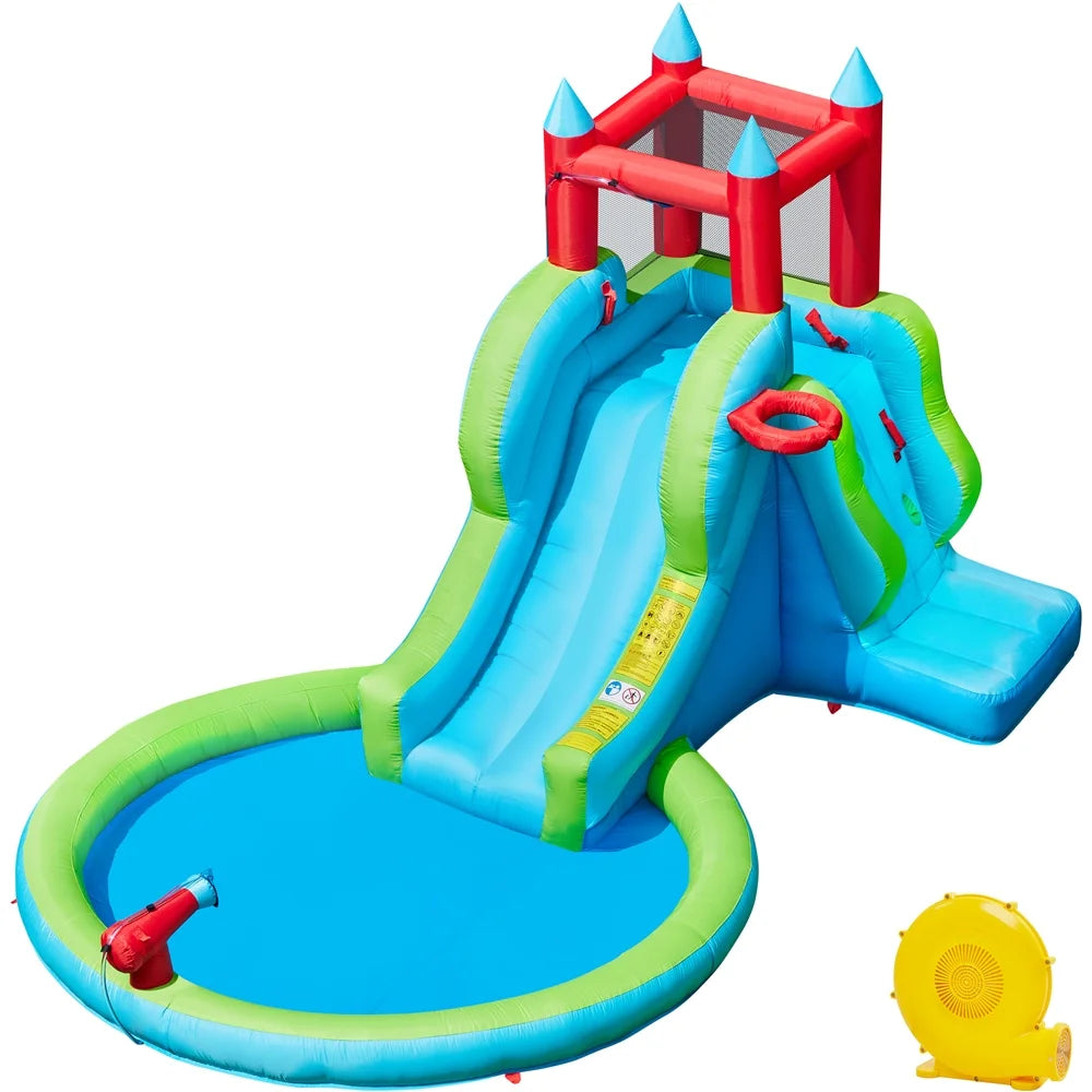 Topeakmart Inflatable Water Slide with Climbing Wall, Cyan