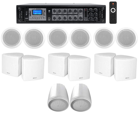 6-Zone Amp+6) 3.5" White Cube+2) JBL Pendant and Ceiling Speakers Restaurant/Bar