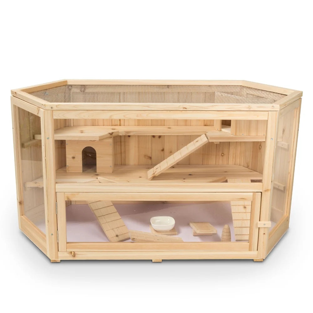 ALEKO WHC001 Deluxe Fir Wood 3-Tier Guinea Pig, Hamster Mansion, Large