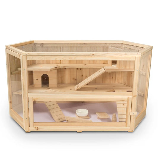 ALEKO WHC001 Deluxe Fir Wood 3-Tier Guinea Pig, Hamster Mansion, Large