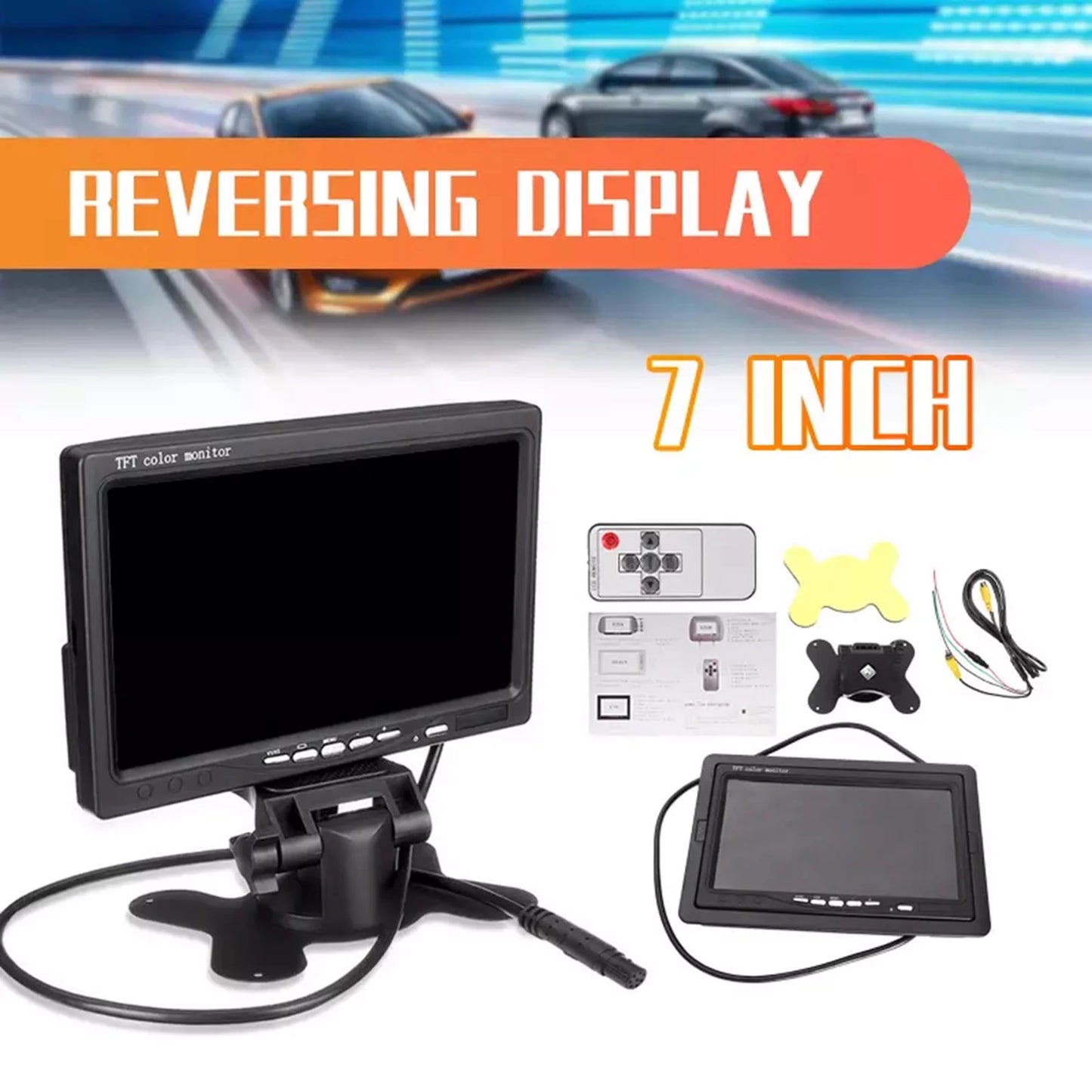 7 Inch HD Monitor Display Screen TFT Car Screen Monitor HD 1024x600 Display AV Input Built-in Speaker For Trucks Bus RV Trailer Reverse Rear View Backup Camera