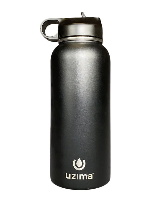 Uzima - Z-Source Filtered Water Bottle Hiking, Backpacking, Camping, and Travel. Water Purification on the Go. Large 32oz Capacity with Double-Walled Stainless Steel Exterior. (Black)