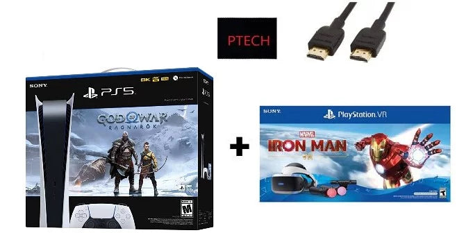 2022 Sony Holiday Bundle: PlayStation_PS5 Gaming Console (Digital Version) with God of War (GOW) Ragnarök + PlayStation_VR Marvel’s Iron Man VR_Bundle