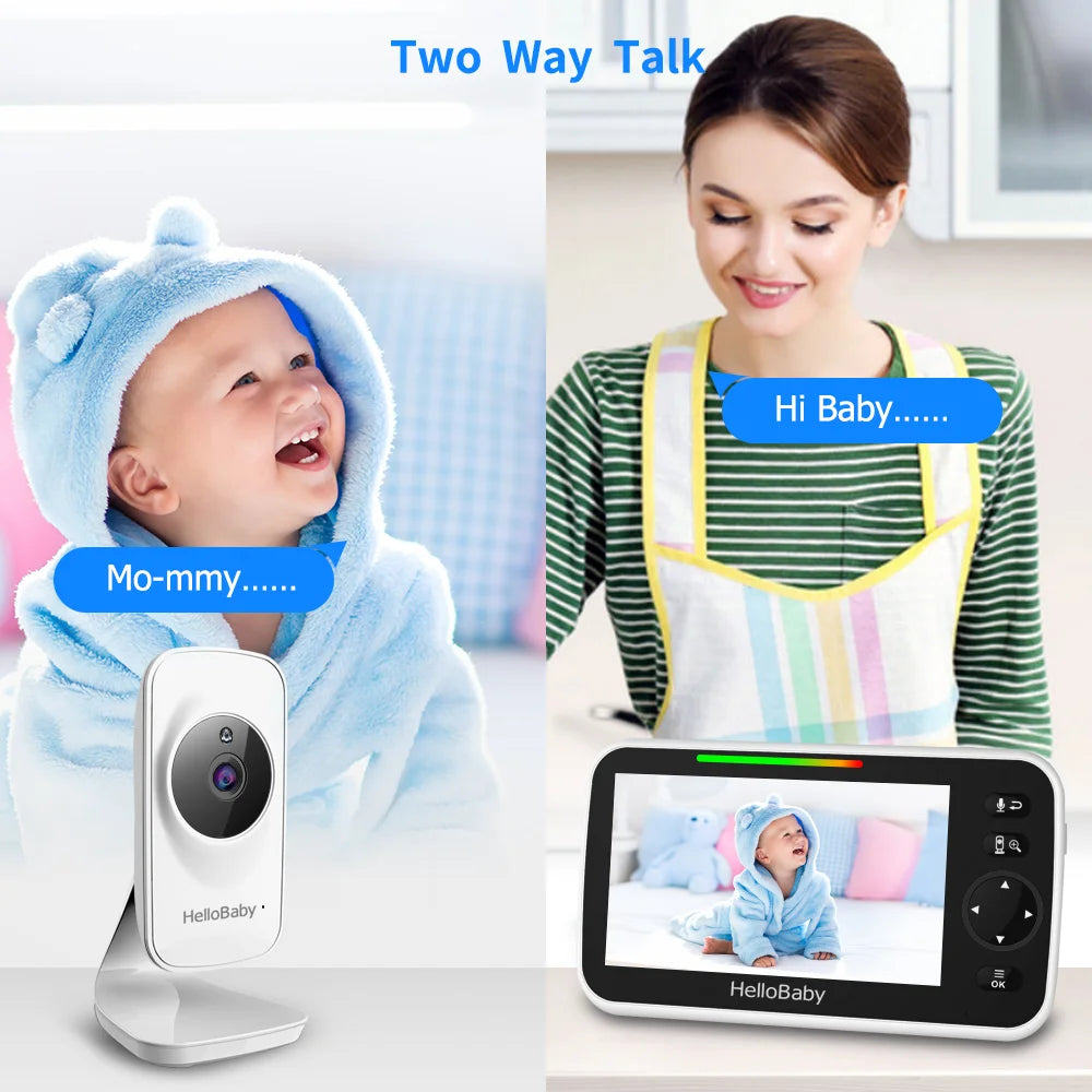 Video Baby Monitor with Camera and Audio, 5" Color LCD Screen, HelloBaby Monitor Camera, Infrared Night Vision, Temperature Display, Lullaby, Two Way Audio and VOX Mode 5 inches