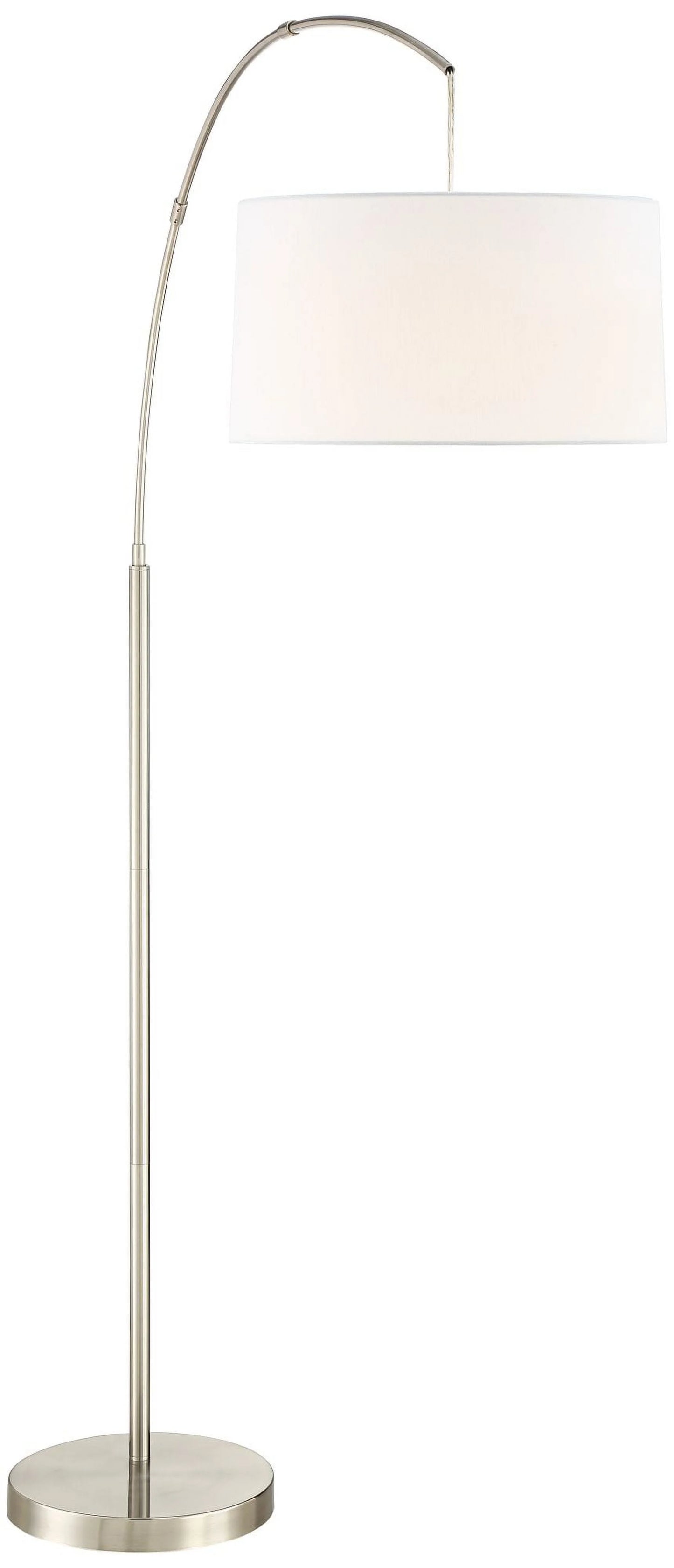 360 Lighting Cora Modern Arc Floor Lamp Standing 72" Tall Brushed Nickel Metal White Linen Drum Shade Living Room Reading Bedroom Office House