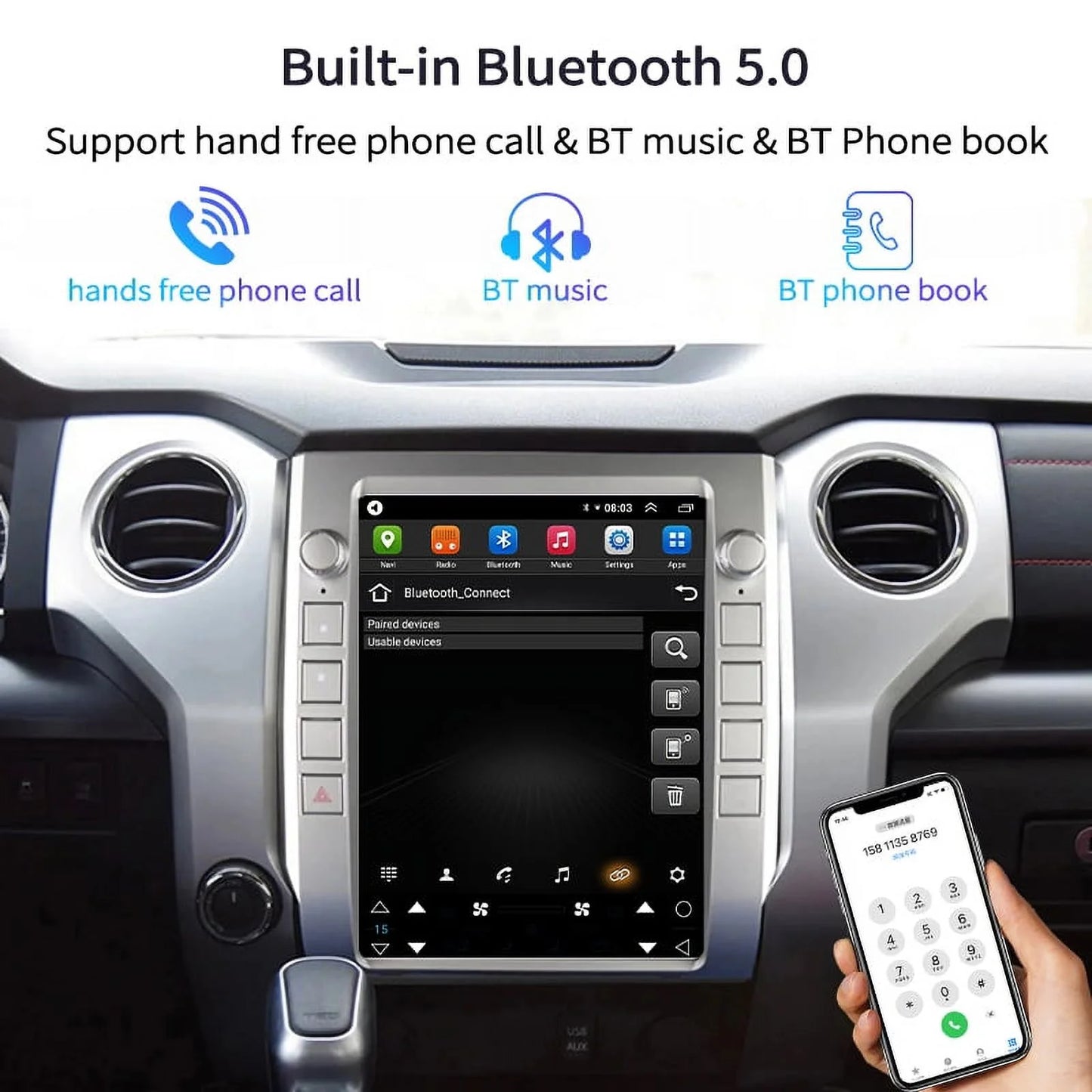 Android Car Stereo For Toyota Tundra 2014-2020 Car Radio , Built-in Carplay Android Auto , 4GB+64GB 12.1 Inch Head Unit Multimedia Player