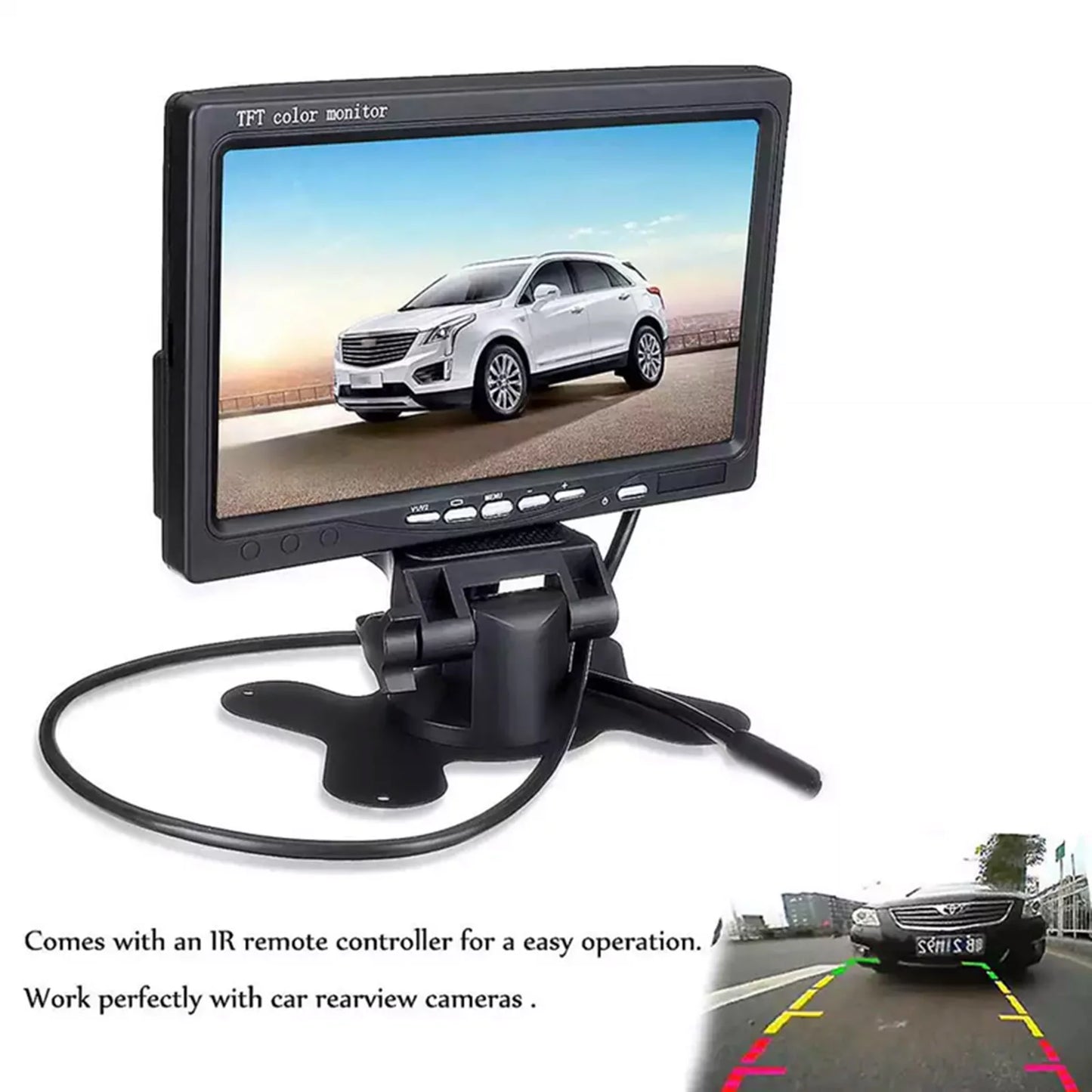 7 Inch HD Monitor Display Screen TFT Car Screen Monitor HD 1024x600 Display AV Input Built-in Speaker For Trucks Bus RV Trailer Reverse Rear View Backup Camera