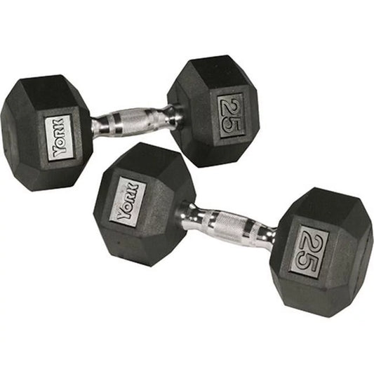 York Barbell 34092 Rubber Hex Dumbbell Set - 105 to 125 lbs