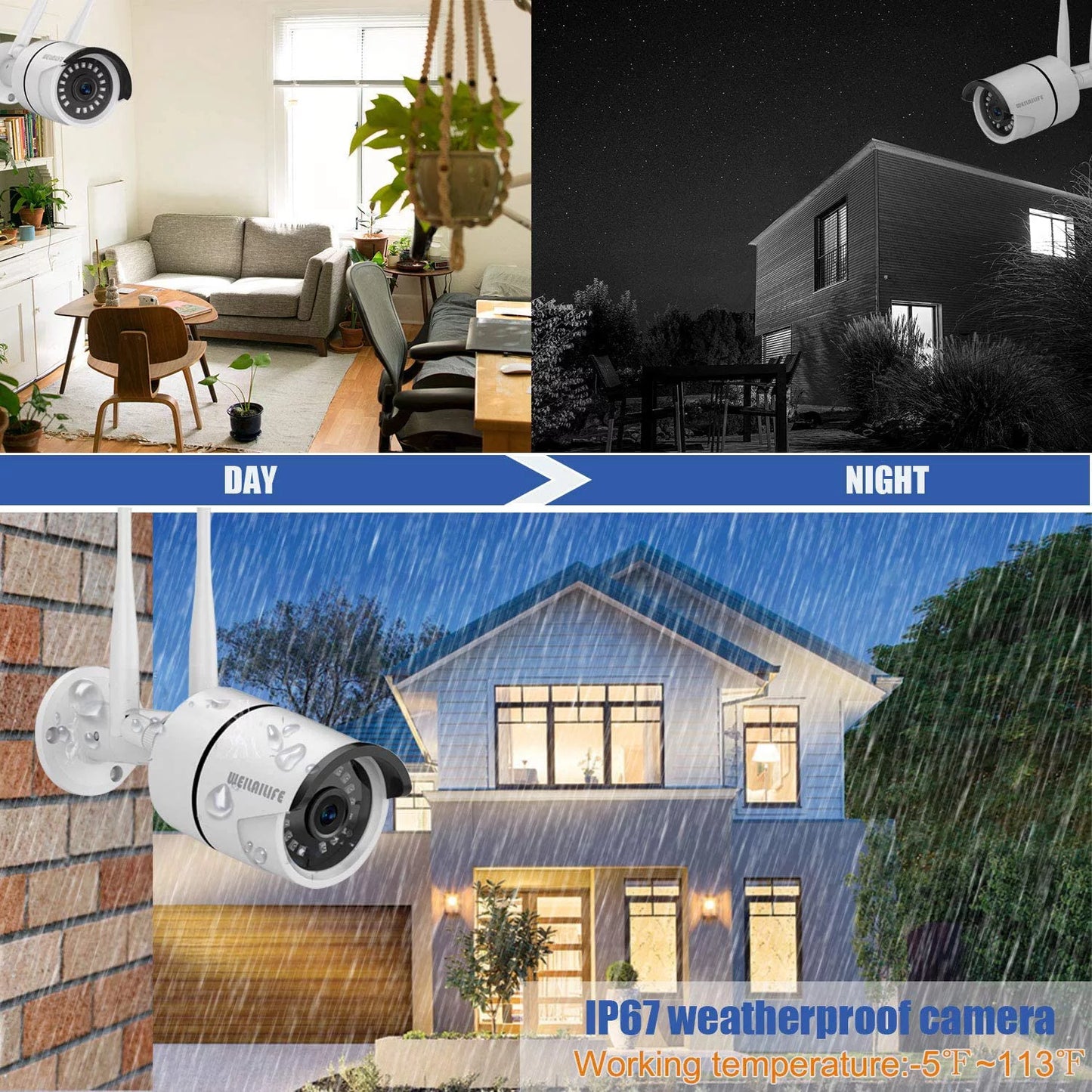 [Dual Antennas 3TB Hard Drive] Outdoor/Indoor Wireless Security camera 8 CH Wireless Surveillance Camera System and 8Pcs 1080P proof IP Camera