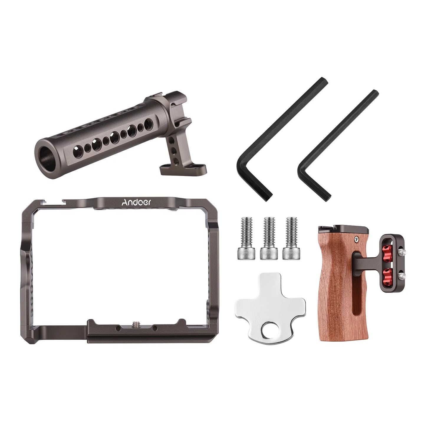 Walmeck Andoer Aluminum Alloy Cage Kit with Video Rig Handle Wooden Grip Replacement Sony A7R III/ A7 II/ A7III