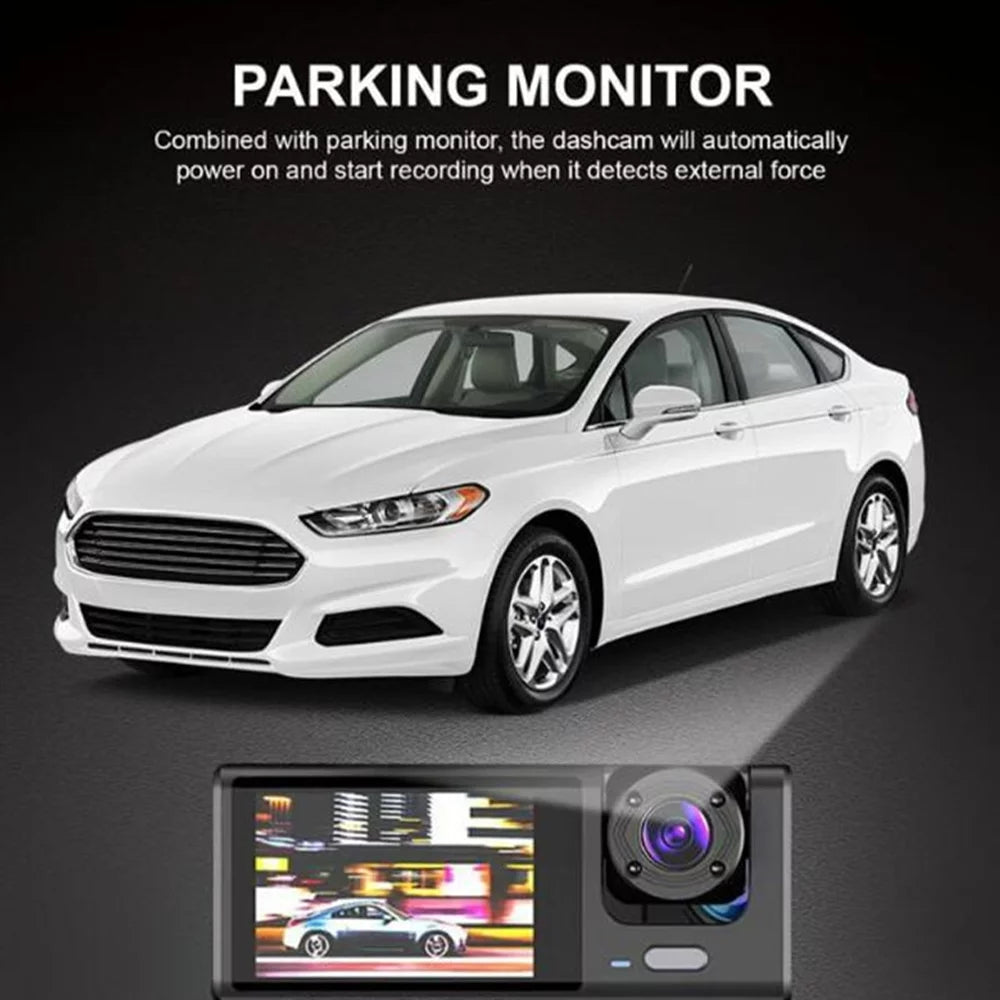 ALLTIMES 1080HD Car Dash Cam Recorder, 3 in 1 Cameras Front Interior Rear 2" HD IPS Display Screen, G-Sensor, Motion Detection, Loop Recording, with Car Charger and Video Cable