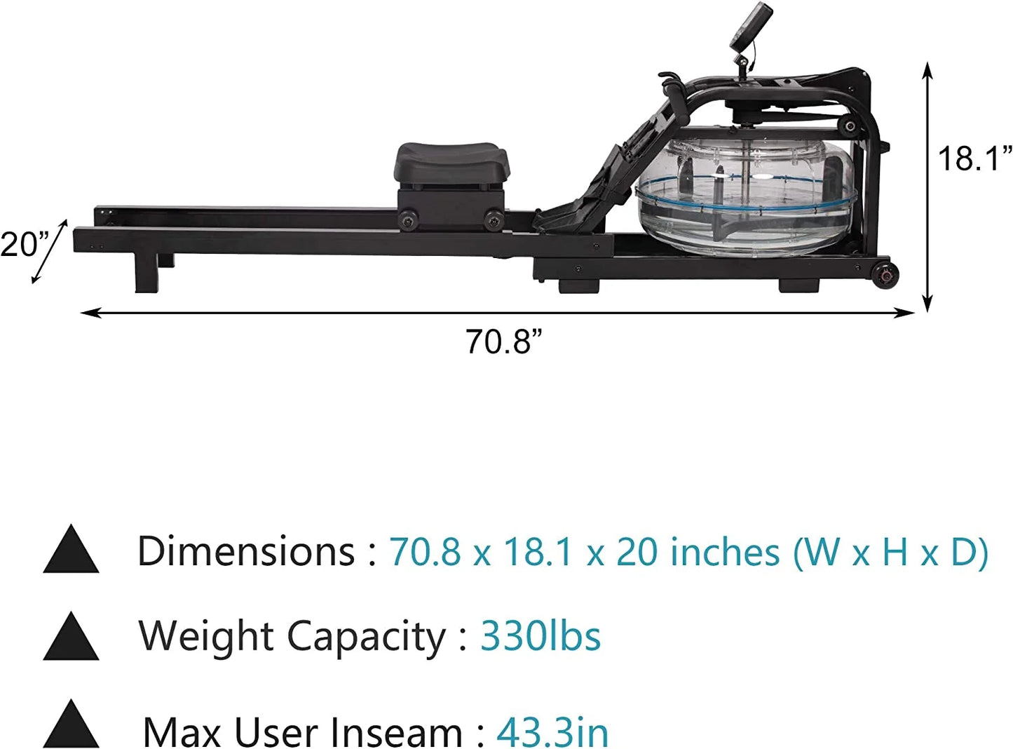 Water Rowig Machie Idoor Water Rower Adjustable Resistace With LCD Moitor Home Gym Equipmet For Whole Body Exercise Traiig