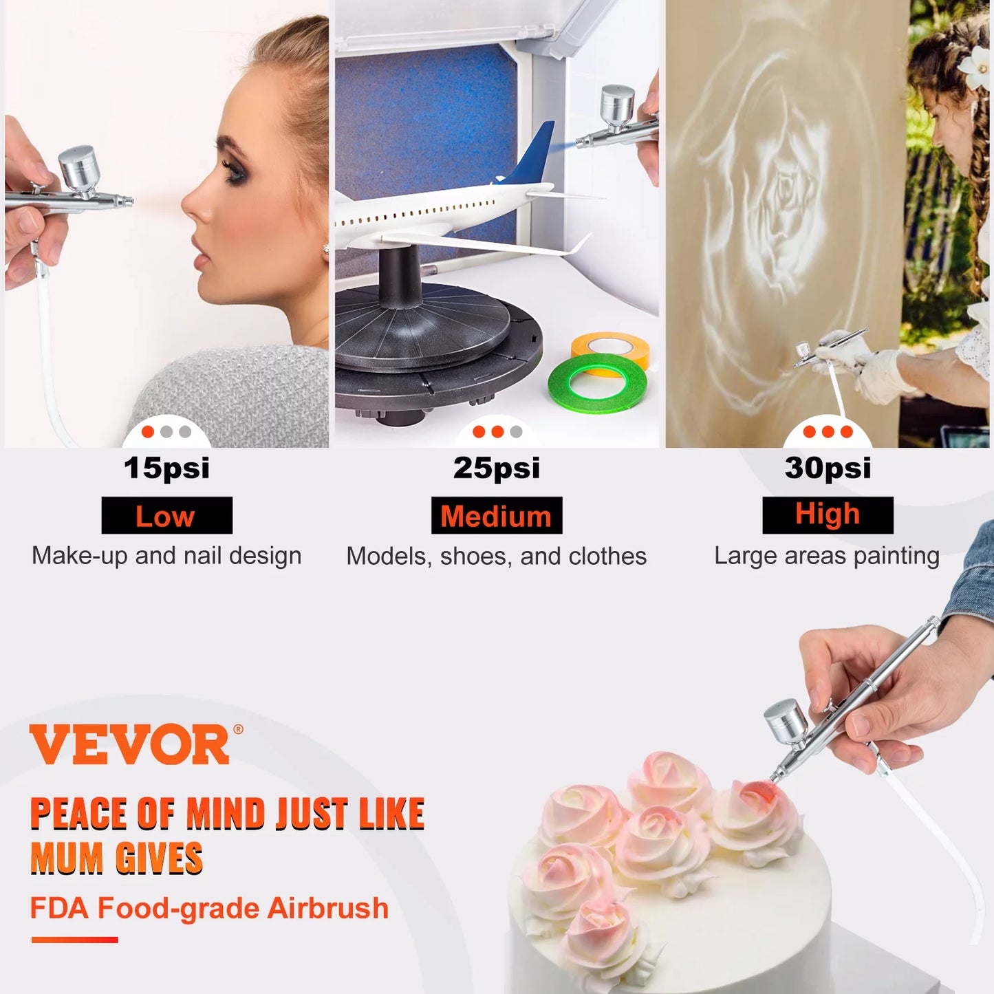 VEVOR Airbrush Kit, Portable Airbrush Set with Compressor, Airbrushing System Kit w/ Multi-purpose Dual-action Gravity Feed Airbrushes, Art Nail Cookie Tattoo Makeup