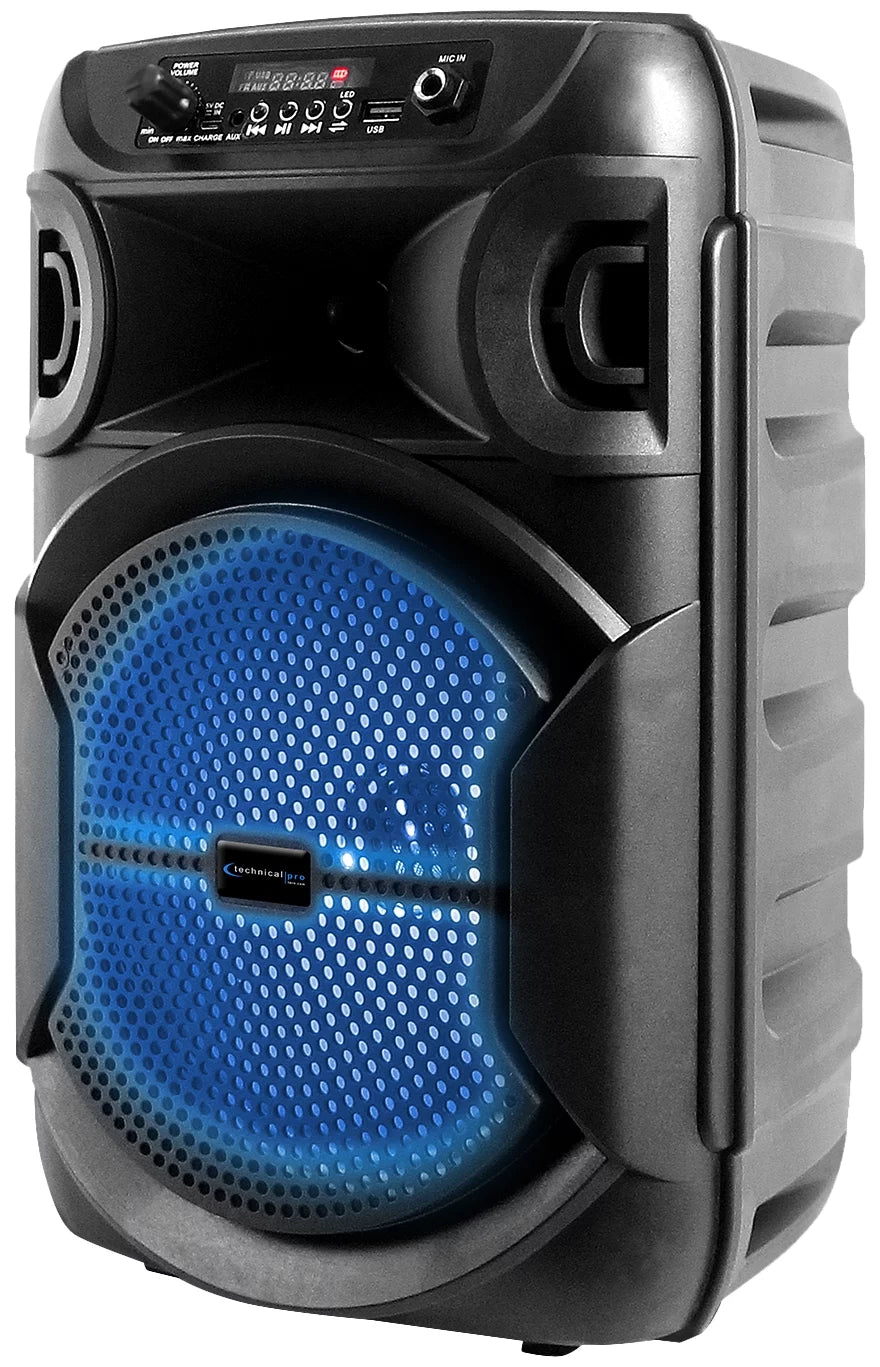 (2) Technical Pro BOOM8 Wireless TWS Portable 8" LED Party Speakers w/Bluetooth