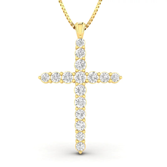 1.00ctw Natural Diamond Cross Pendant Necklace in 10k Yellow Gold (1.00ctw, G-H, I2-I3)