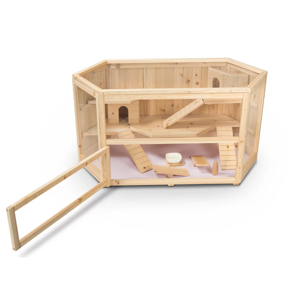 ALEKO WHC001 Deluxe Fir Wood 3-Tier Guinea Pig, Hamster Mansion, Large