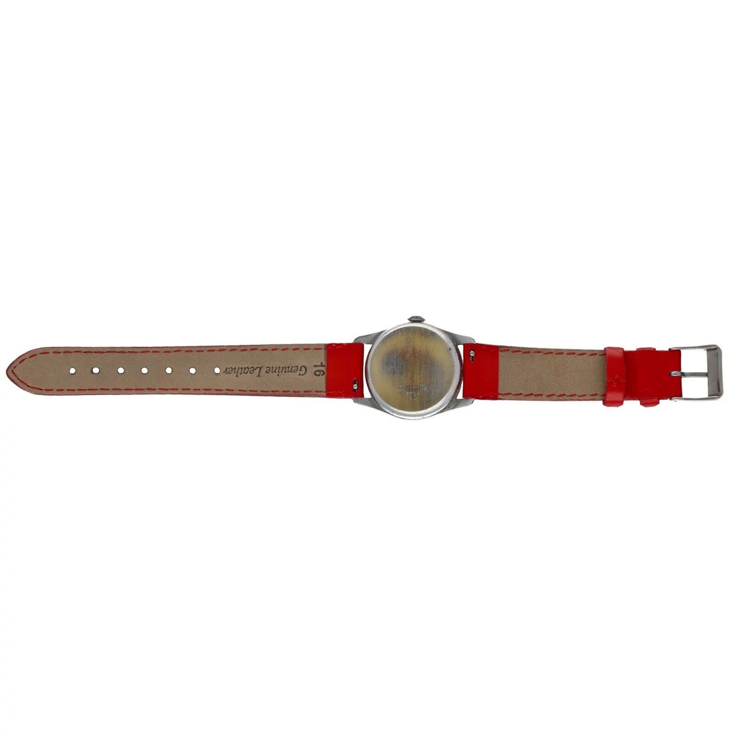 Vintage Mickey Mouse 29mm Base Metal Red Leather Swiss Manual Wind Women&#039;s Watch