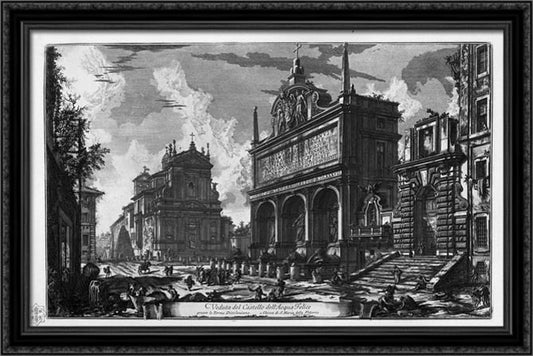 View in perspective of the Outstanding Fountain of Trevi said Virgin, architecture Nicola Salvi 40x26 Large Black Ornate Wood Framed Canvas Art by Giovanni Battista Piranesi