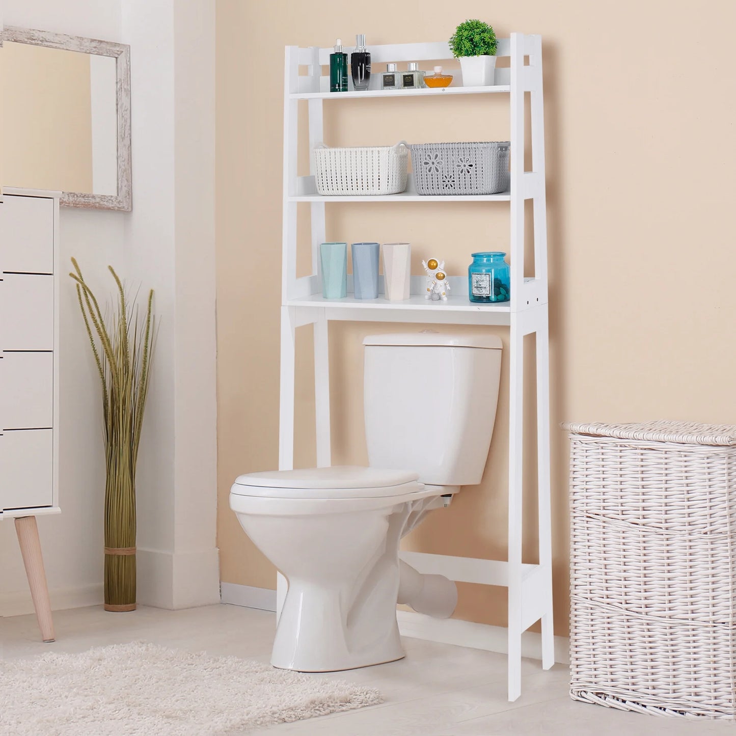 ZENSTYLE Over The Toilet Storage Rack 3-Tier Organizer Shelf Bathroom Space Saver White