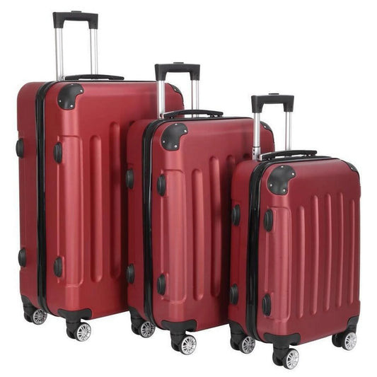 ABS Trolley Luggage Set with TSA Lock, Wine Red, 3-Piece