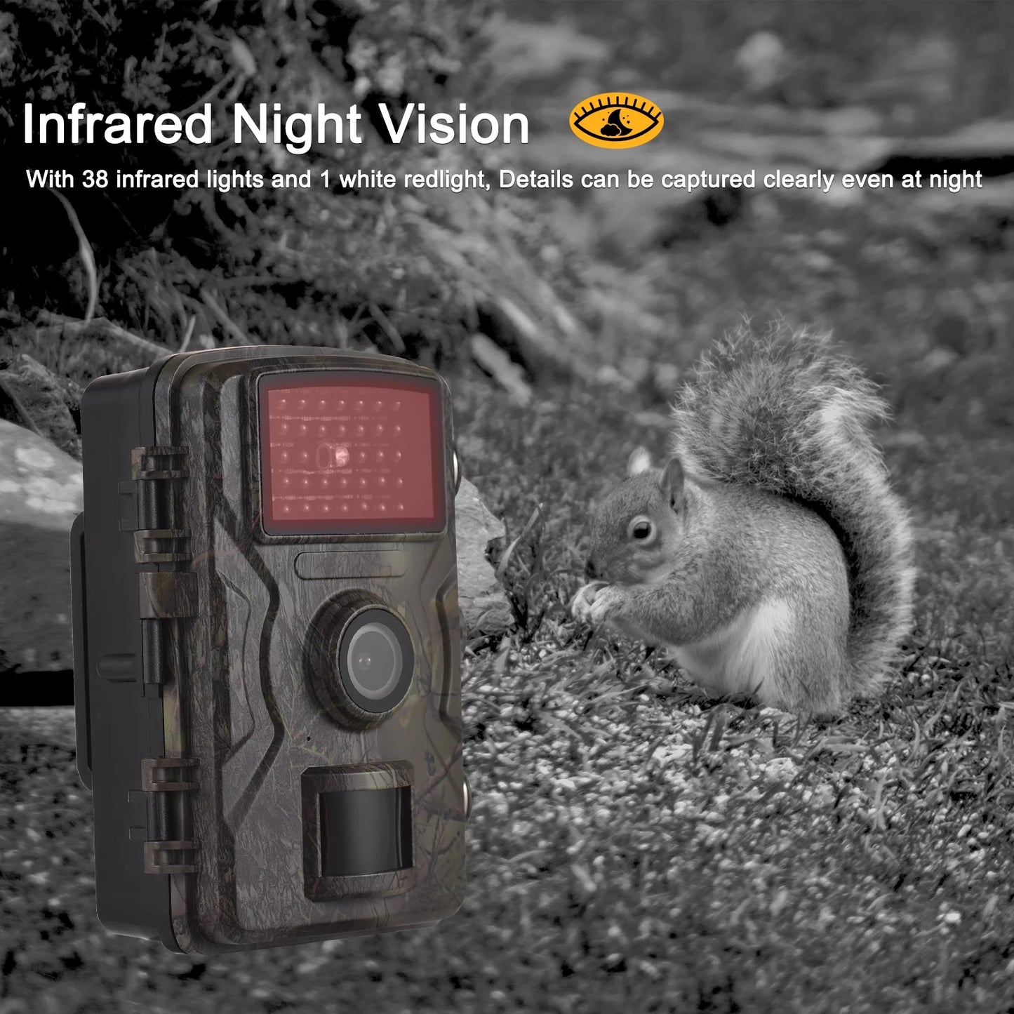 16MP 1080P Wildlife Trail Camera with 2.0 Inch TFT Color Screen - Features 0.8s Trigger Time, Infrared Night Vision, Motion Activation, and IP66 Waterproof Rating