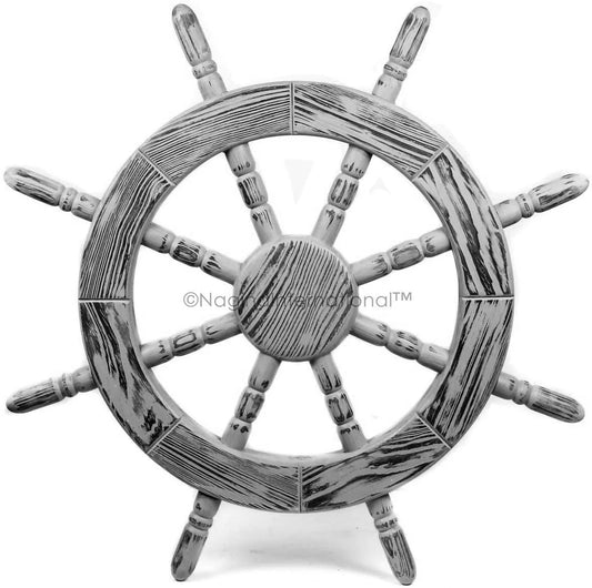 "Nagina International Rustic Antique Beautiful Wall Decor Handcrafted Pine Nautical Ship Wheel | Maritime Exclusive Wall Decor (12 Inches, Junky Black) "