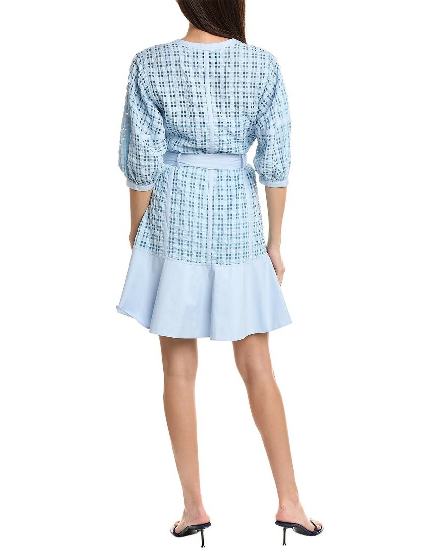 3.1 Phillip Lim womens Taffeta Check Dress, 4, Blue