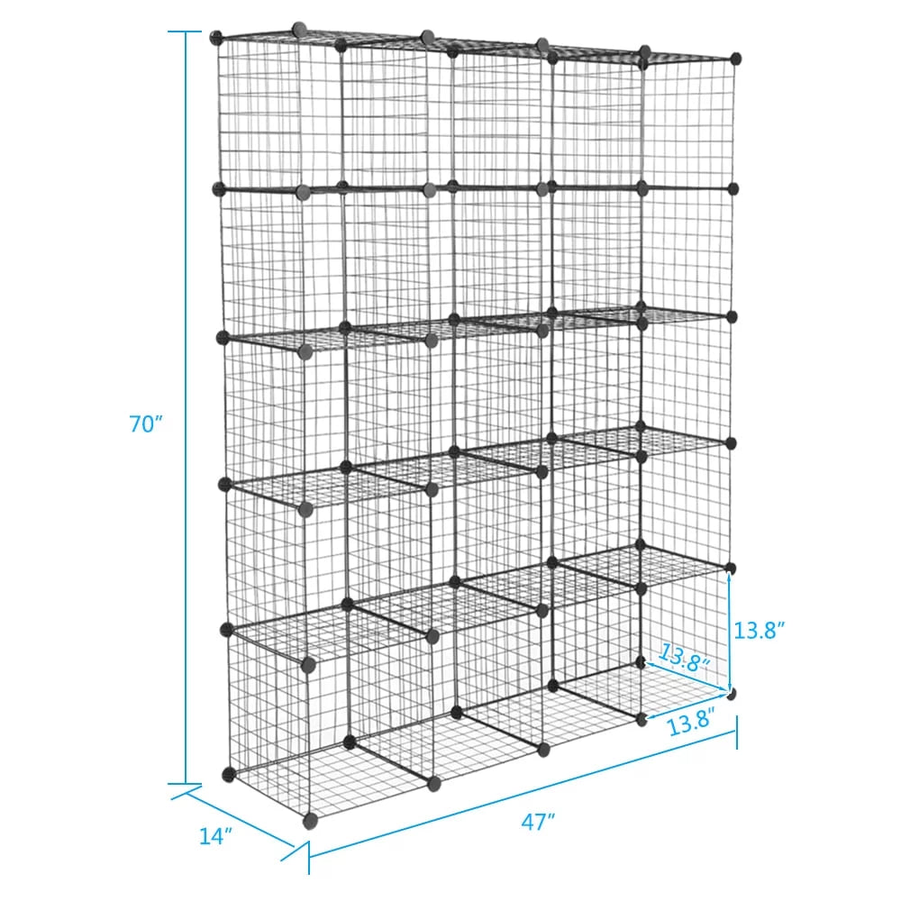 20-Cube Metal Grid Shelving Unit Storage Modular Cubbies Organizer Bookcase Black