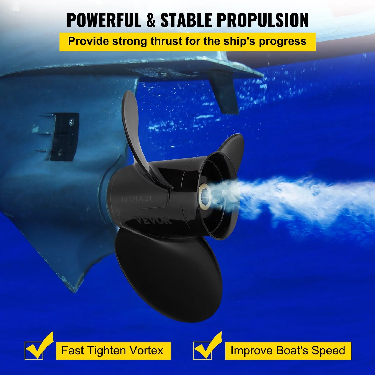 VEVOR Outboard Propeller, 3-Blade 14 1/4 x 21" Craft Propeller, Replace OEM 3817469, SX Sterndrives Outboard Volvo Penta Engine, Right-handed Aluminium Propeller & 19 Spline Teeth