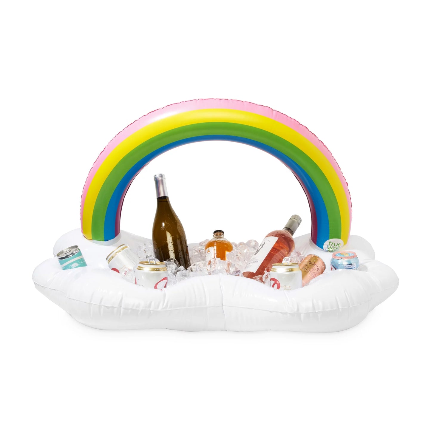 TrueZoo Rainbow Floating Bar Pool Party Inflatable Cup Holders and Cooler, Colorful Cloud Ice Box Drink Floatie, Set of 1