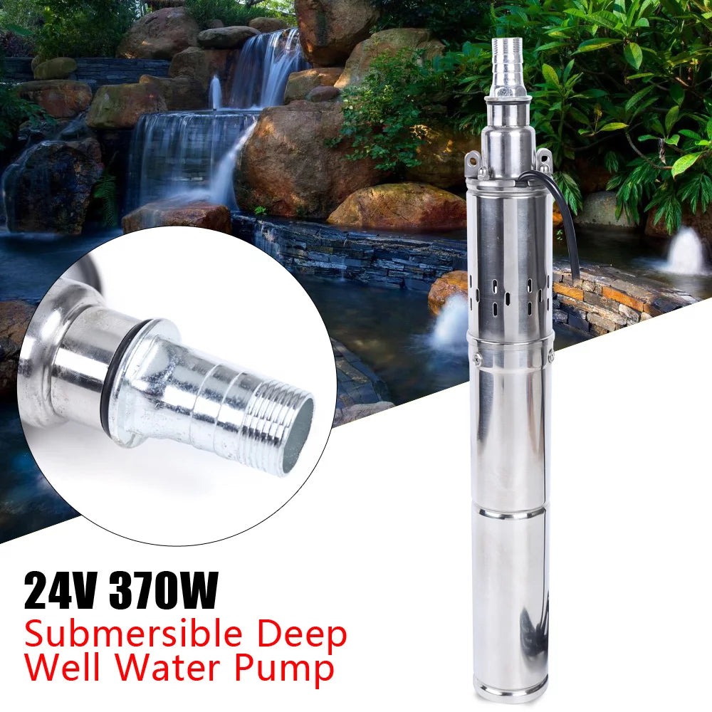 24V 370W Solar Water Pump Deep Well Solar Submersible Pump Head Stainless Screw Pump Pond Farm Irrigation