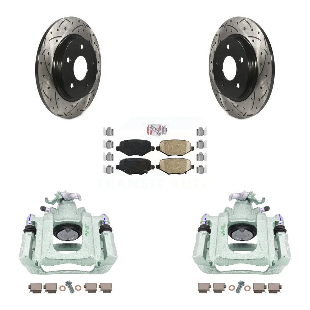 Transit Auto Rear Disc Brake Coated Caliper Drilled Slotted Rotors And Ceramic Pads Kit For 2012 Ram C/V With Single Piston Front From 03 24 12 KCD-101643N