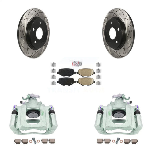 Transit Auto Rear Disc Brake Coated Caliper Drilled Slotted Rotors And Ceramic Pads Kit For 2012 Ram C/V With Single Piston Front From 03 24 12 KCD-101643N