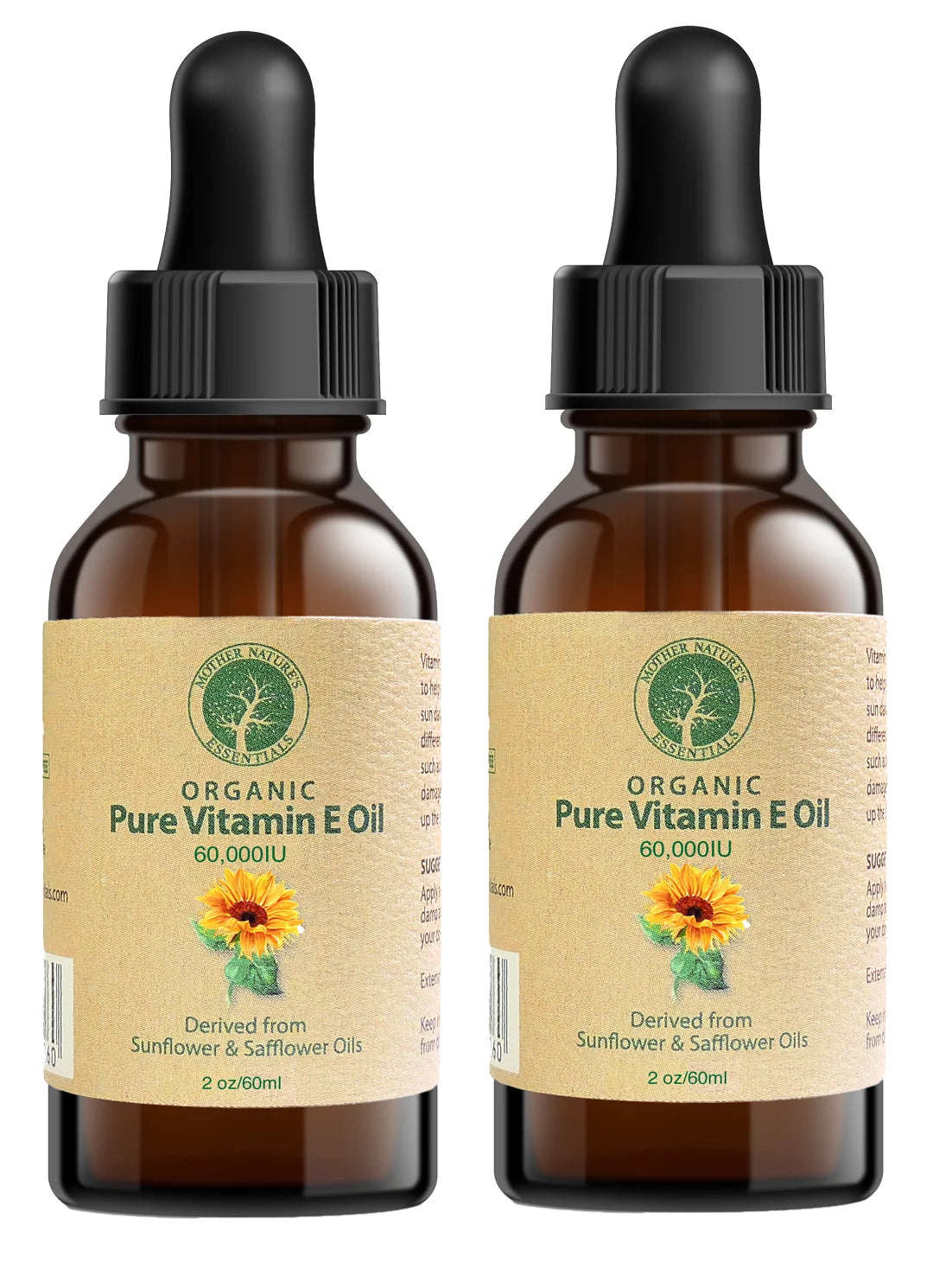 Vitamin E Oil 60,000 IU 2 Ounce (2-Pack) Organic d-alpha tocopherol Derived from non-GMO Sunflower/Safflower Oil, Soy-Free and Wheat-Free.