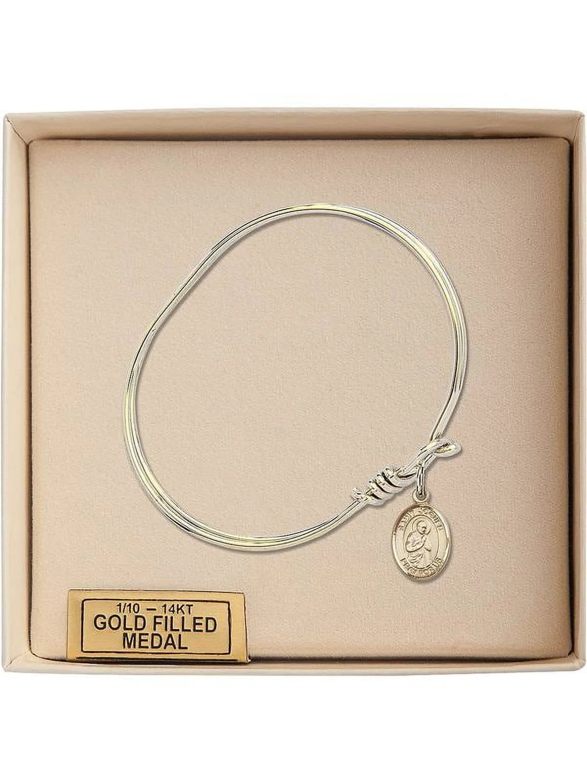 5 3/4 inch Oval Eye Hook Bangle Bracelet w/ St. Isaac Jogues in Gold-Filled