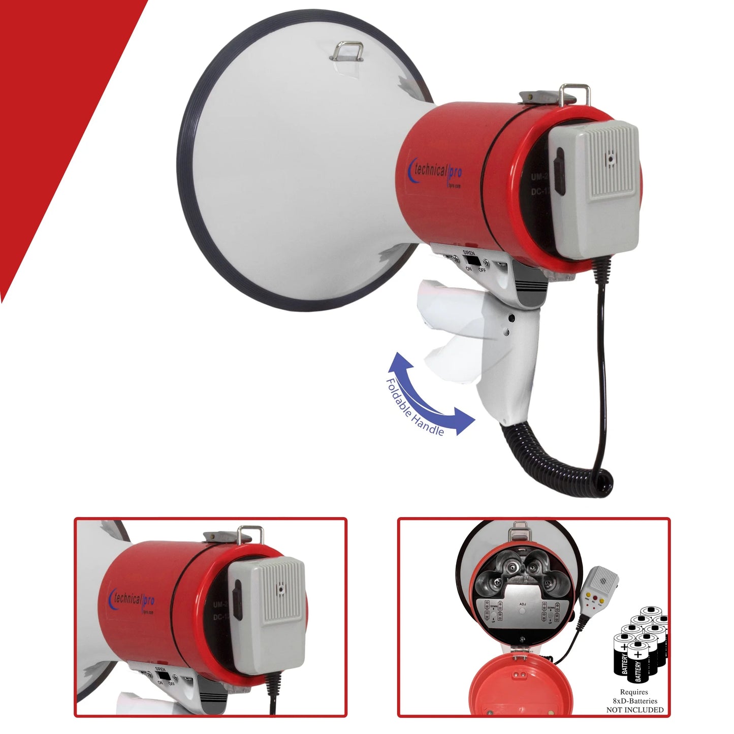 Technical Pro Portable 40 Watts 800M-1000M Range Megaphone Bullhorn With Strap Siren Volume Control Trainers