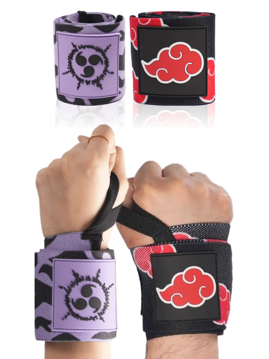 Anime Wrist Wraps 2 Pairs Bundle - 24" Lifting Straps Men and Women - Gym Accessories Support Weightlifting, Powerlifting, Strength Training, and Improve Workout (Akat Purple Duo)