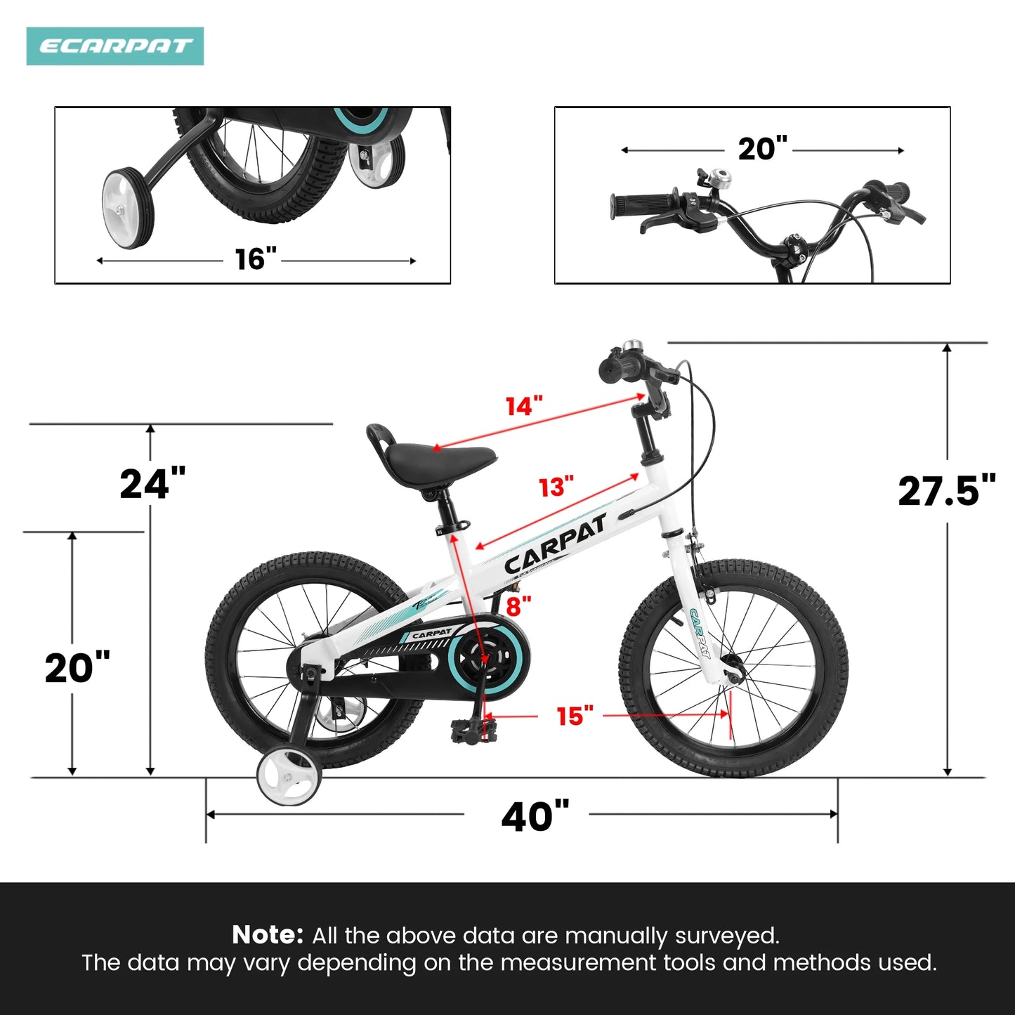 Taktack Kids' Bike 14 Inch Wheels, 1-Speed Boys Girls Child Bicycles For 3-5 Years, With Removable Training Wheels Baby Toys, Coaster+U Brake