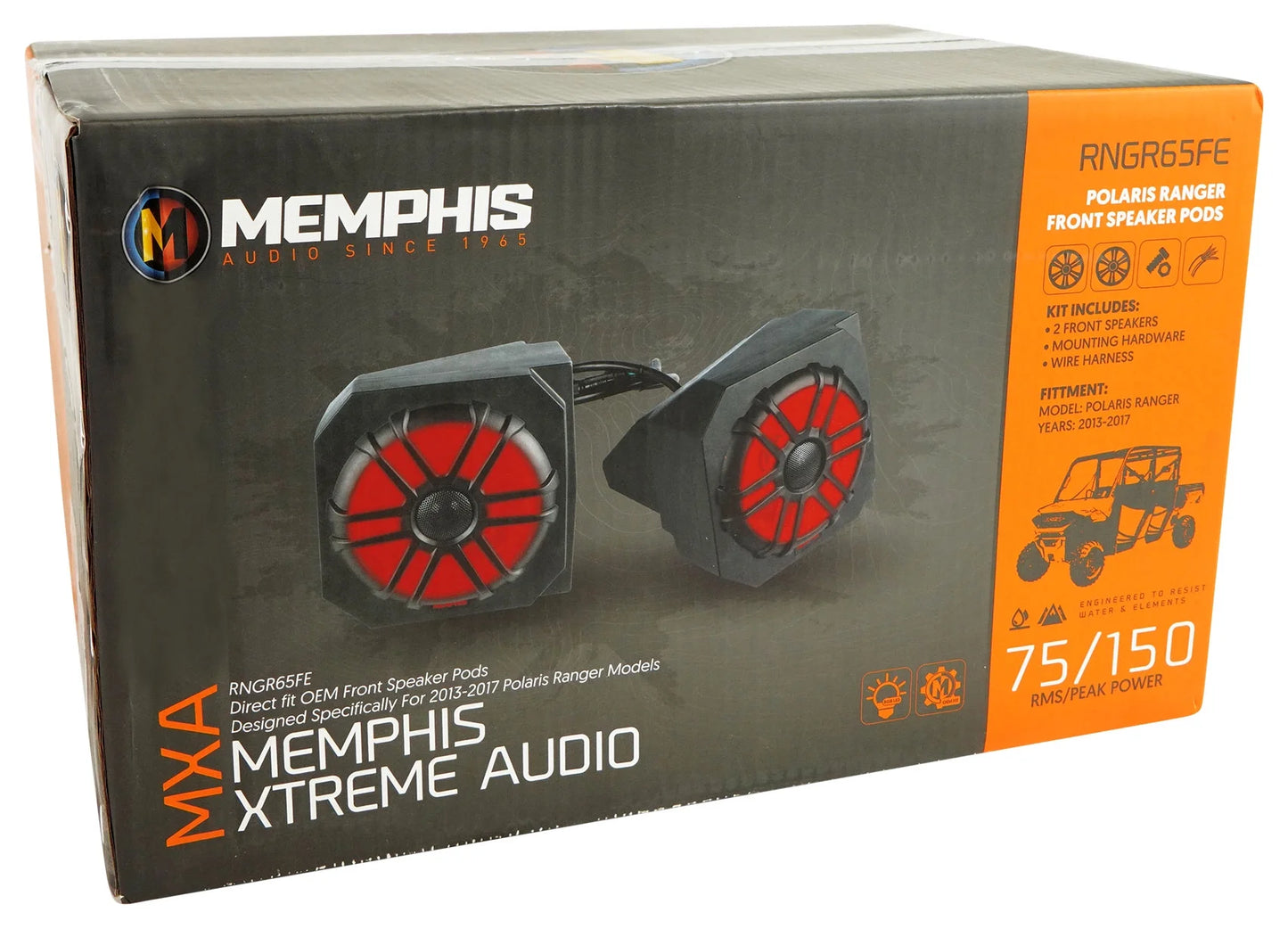 2) Memphis RNGR65FE Pods+LED Tower Speakers+Amp For 2013-17 Polaris Ranger XP900