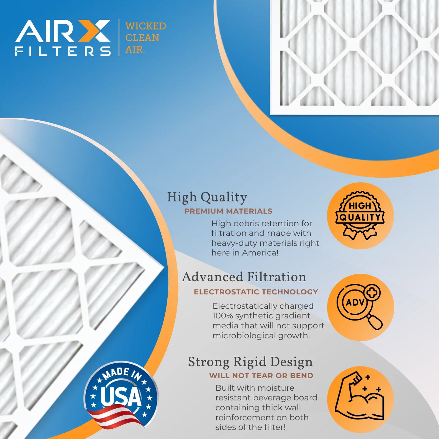 15x20x1 Air Filter MERV 13 Rating, 12 Pack of Furnace Filters Comparable to MPR 1500 - 2200 & FPR 9 - Made in USA by AIRX FILTERS WICKED CLEAN AIR.