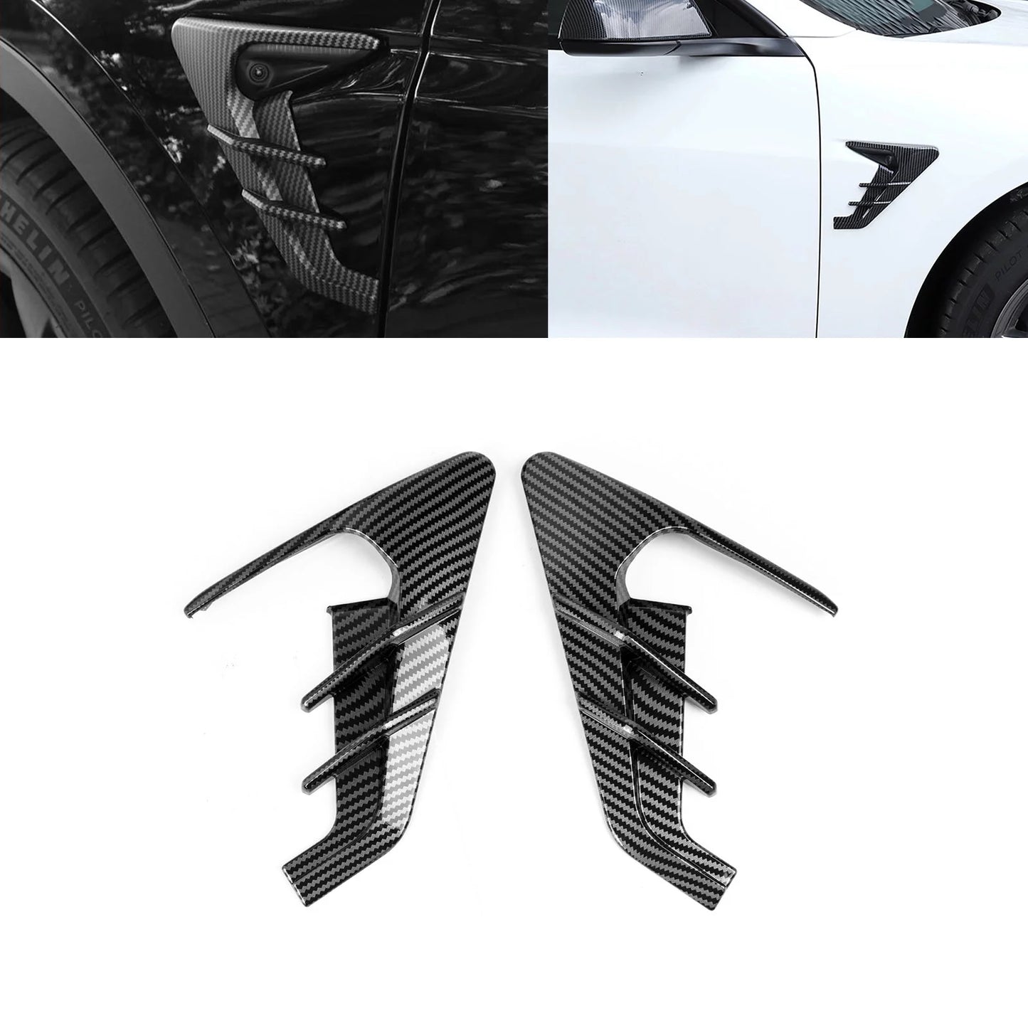 Xotic Tech Side Marker View Camera Indicator Turn Signal Wrap Trim, Carbon Fiber Pattern, with Tesla Model 3 Model Y 2021+