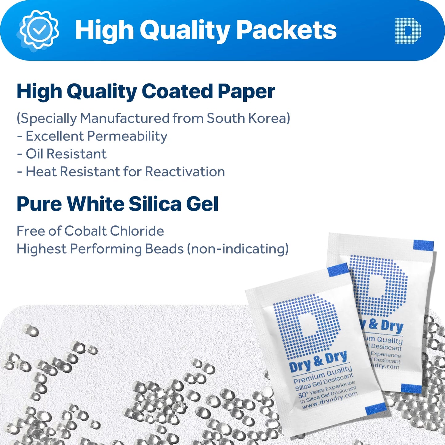 2 Gram [600 Packs] "Dry & Dry" Premium Silica Gel Packets Desiccant Dehumidifiers - Rechargeable Paper (FDA Compliant)