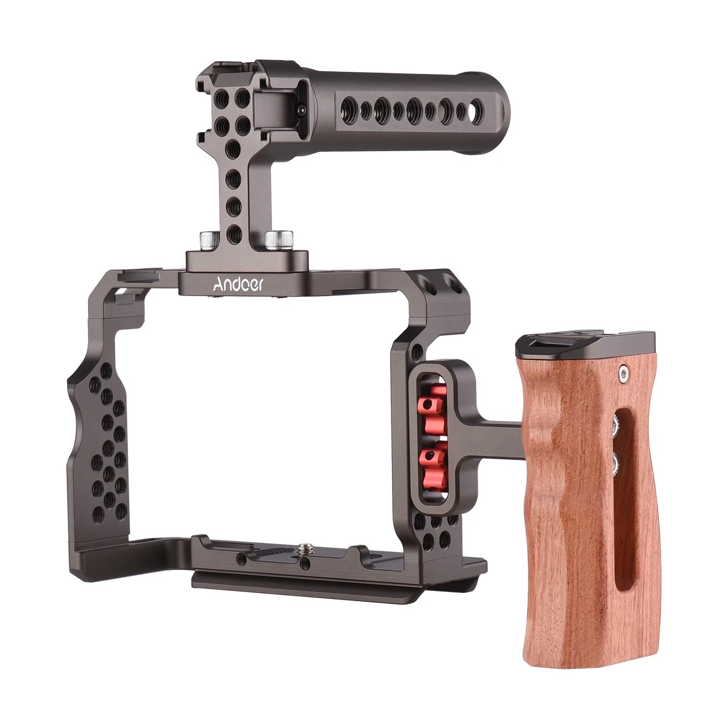 Walmeck Andoer Aluminum Alloy Cage Kit with Video Rig Handle Wooden Grip Replacement Sony A7R III/ A7 II/ A7III