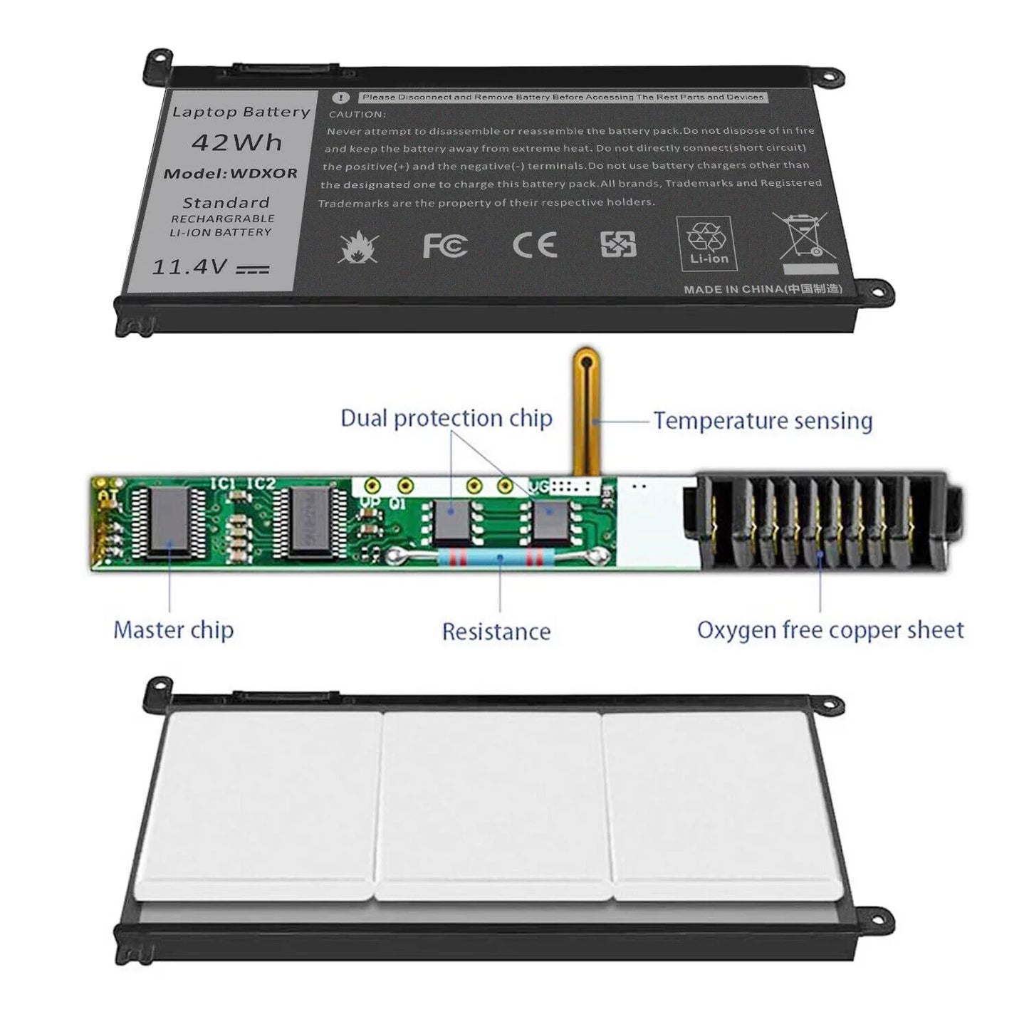 3-Cell 42Wh WDXOR WDX0R Battery Dell Latitude 3180 3190 3300 3379 3380 3390